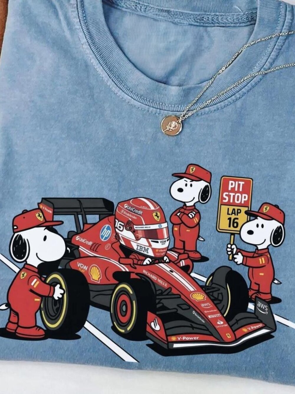Charles Leclerc Snoopy Pit F1 Tee Ferrari carolina blue